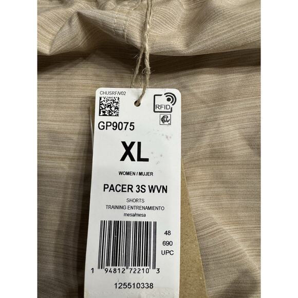Adidas NWT Womens XL Tan Pacer Training 3-Stripes Heather Woven Shorts - Picture 4 of 8